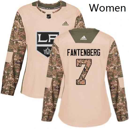 Womens Adidas Los Angeles Kings 7 Oscar Fantenberg Authentic Camo Veterans Day Practice NHL Jersey